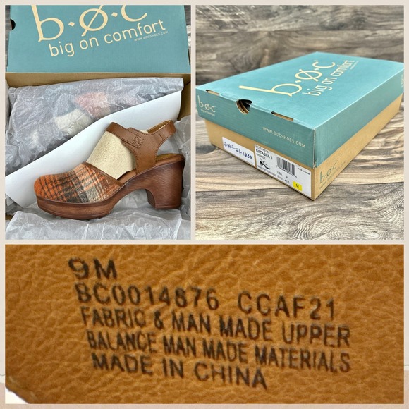 NIB BOC Born Natasha II 9M Closed Toe Ankle Strap Mary Jane Clogs Orange Plaid - Picture 11 of 11